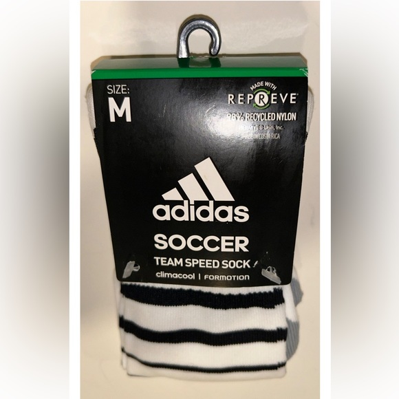 Adidas Team Speed OTC Soccer Socks 1 Pair Men 5-8.5 Wmn 5-9.5 White Black w Logo - Picture 8 of 8
